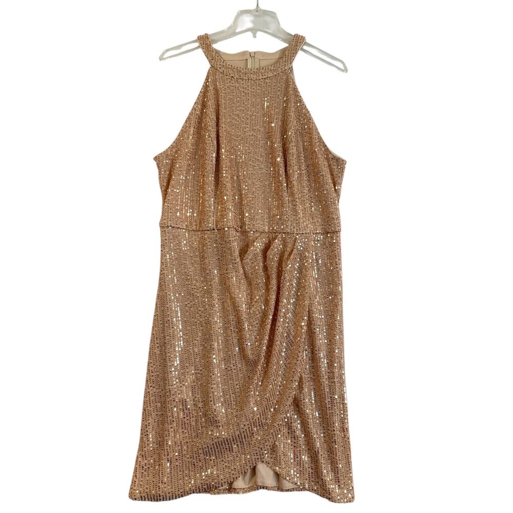Gold Sequin Halter Dress Women’s 2XL Sleeveless Formal Bbonlinedress - Picture 10 of 10